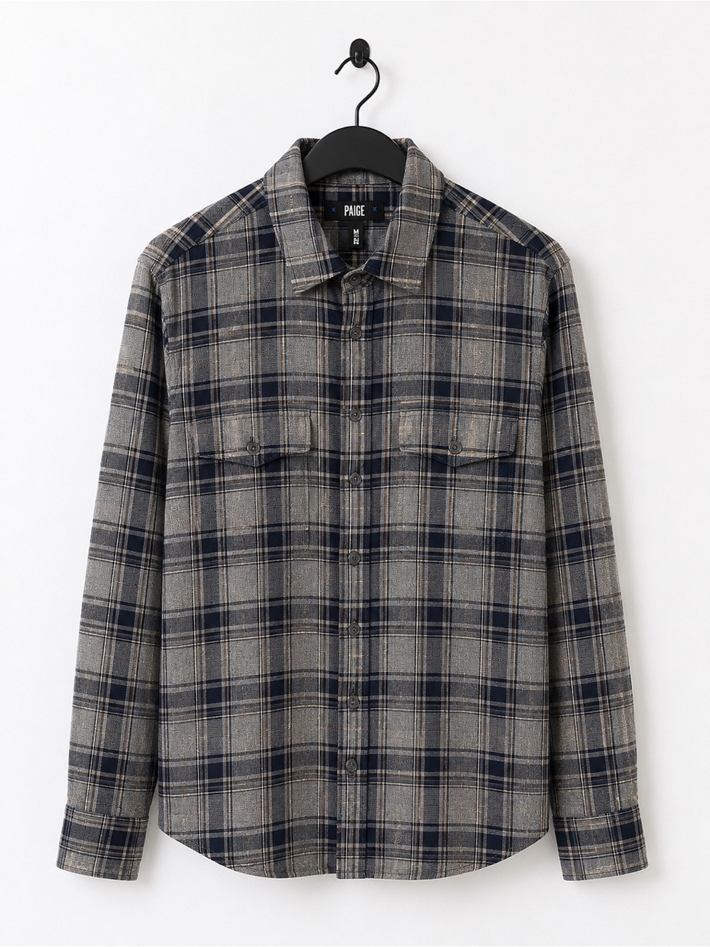 Like New PAIGE Navy and Grey Plaid Flannel Shirt